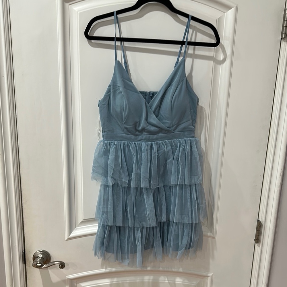 Speechless Blue Chemise with Sweetheart Neckline and Tiered dress